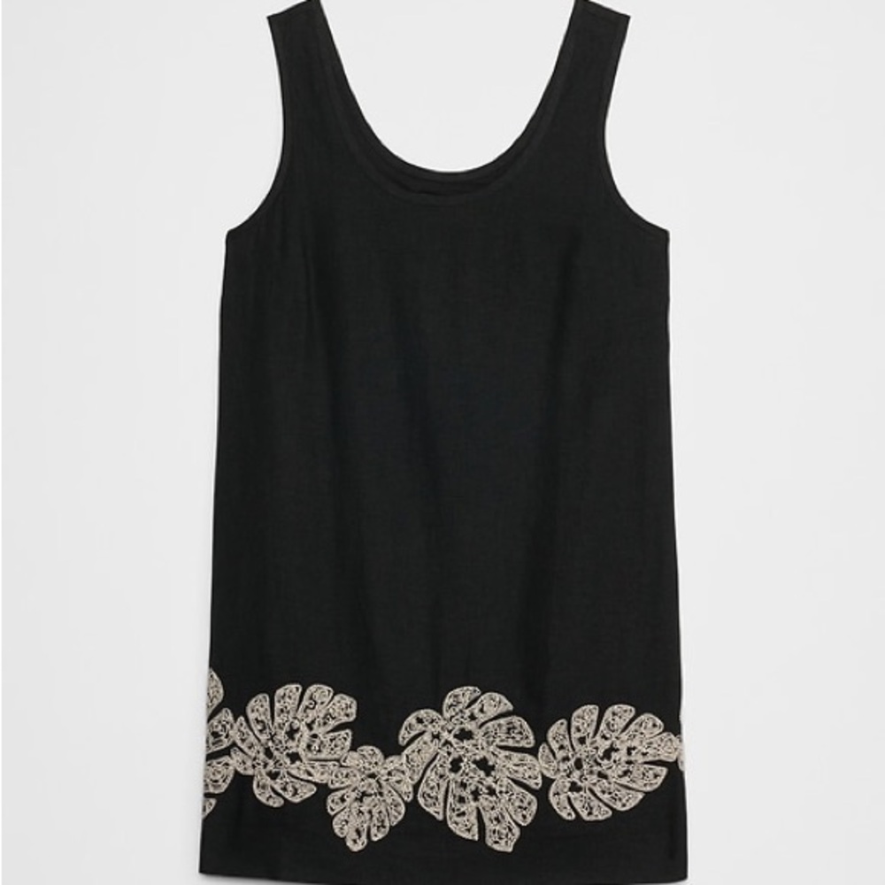 NWT Banana Republic Black Mini Dress with White Leaf Design
